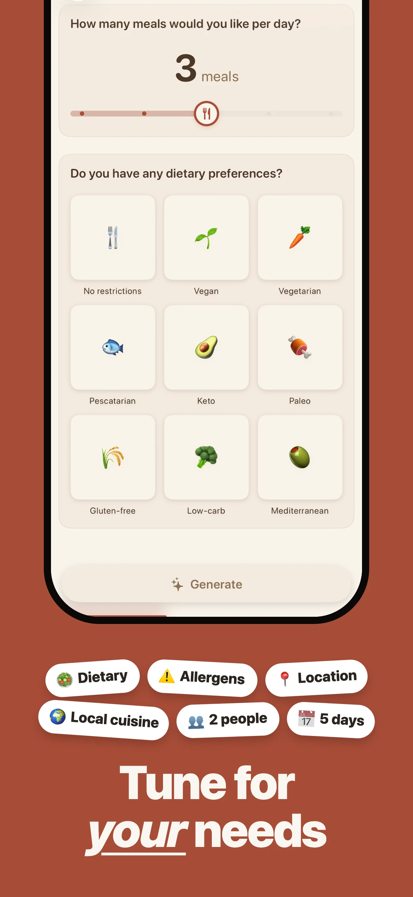 Aioli app — "30 seconds to set up" showing the eight-step plan creation form