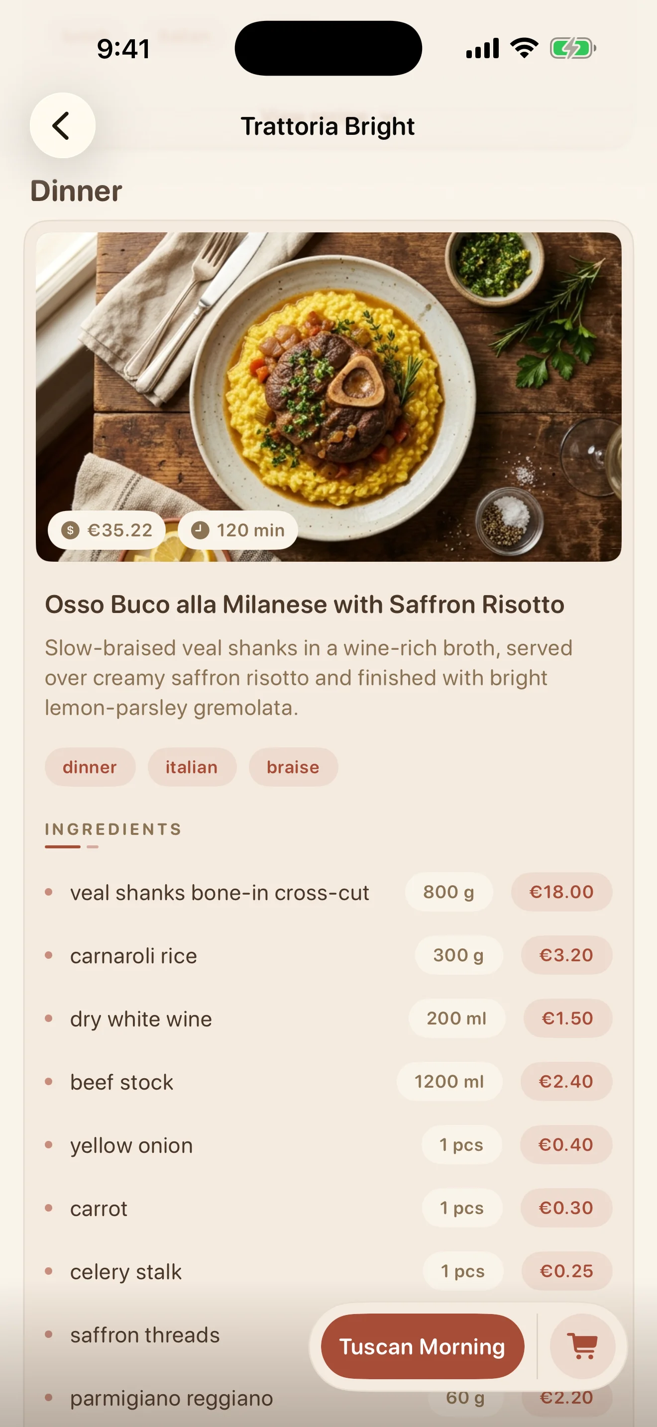 Aioli app — recipe view with ingredients and step-by-step instructions